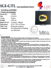3.50/CT Natural Yellow Sapphire with Govt Lab Certificate-YELSA9W